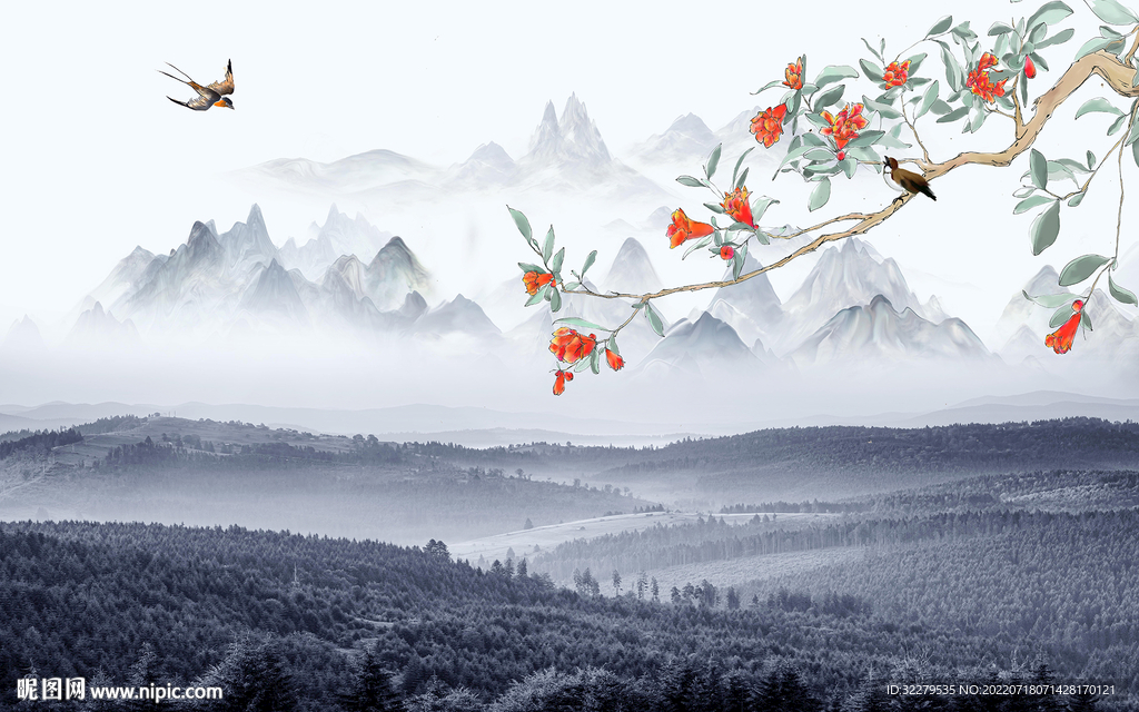 高端客厅新山水画 TIf分层