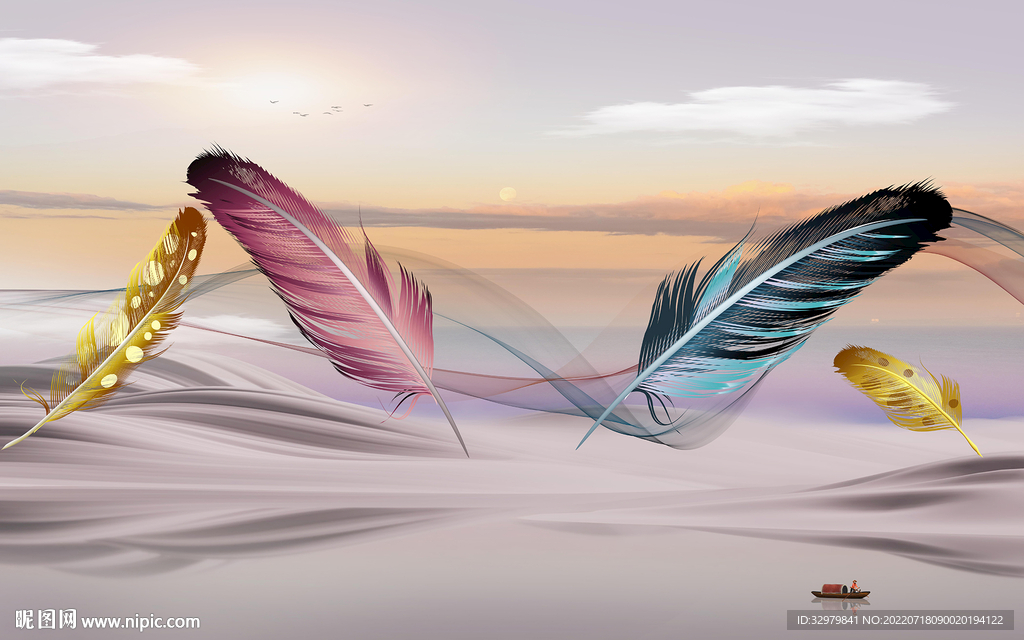 羽毛高端山水背景 TIf分层