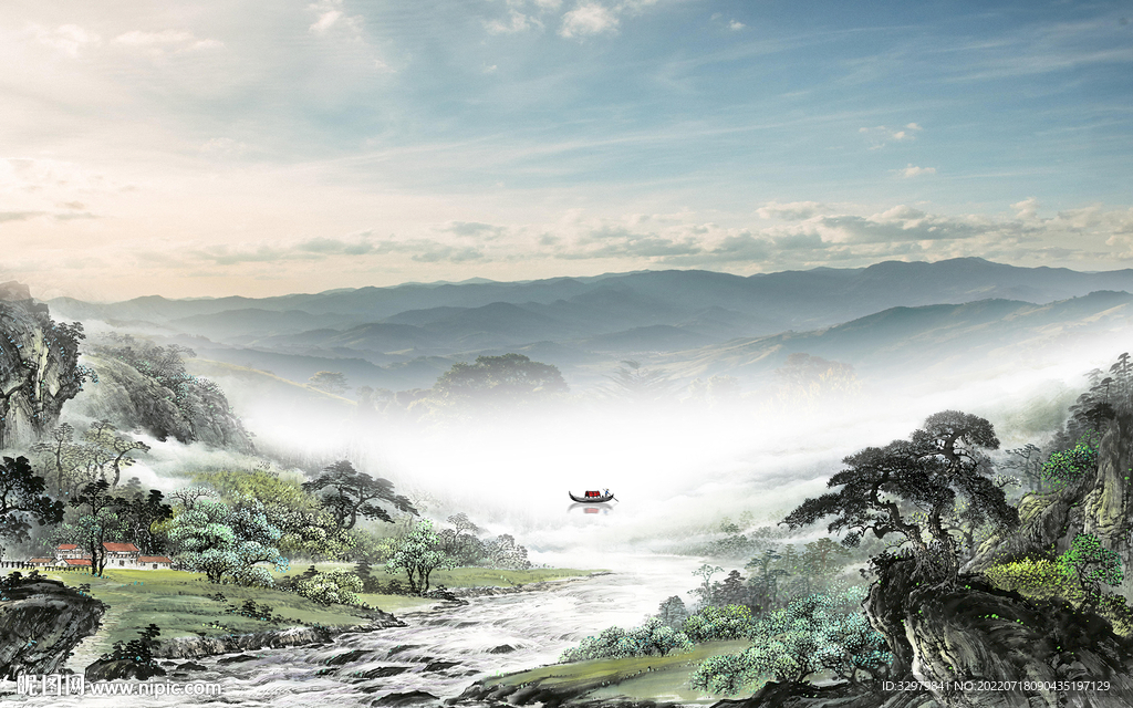 中国风高端山水背景 TIf分层