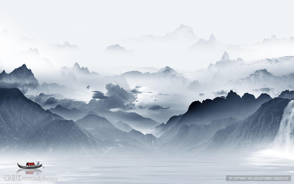 中式高端山水背景 TIf分层