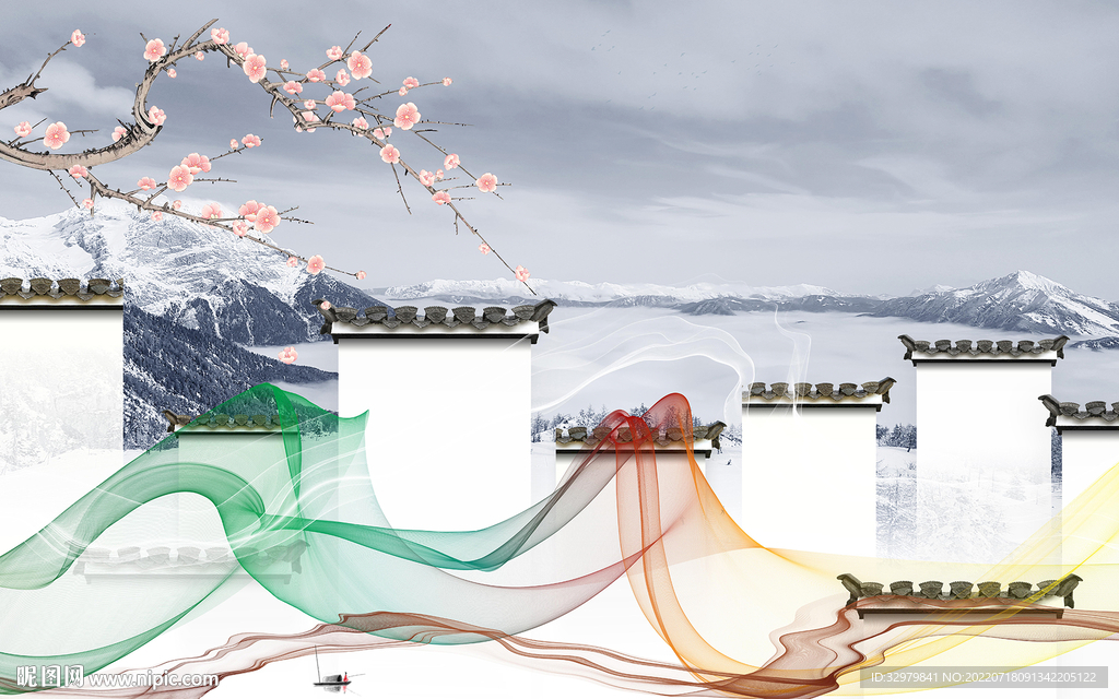 徽派高端山水背景 TIf分层