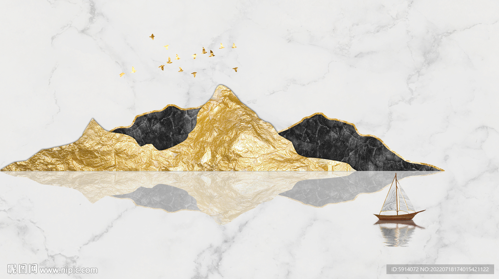 大理石纹装饰画 新中式山水画