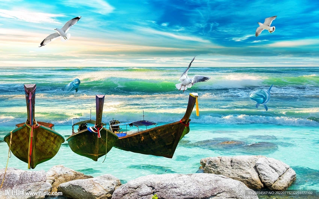 白云大海沙滩背景