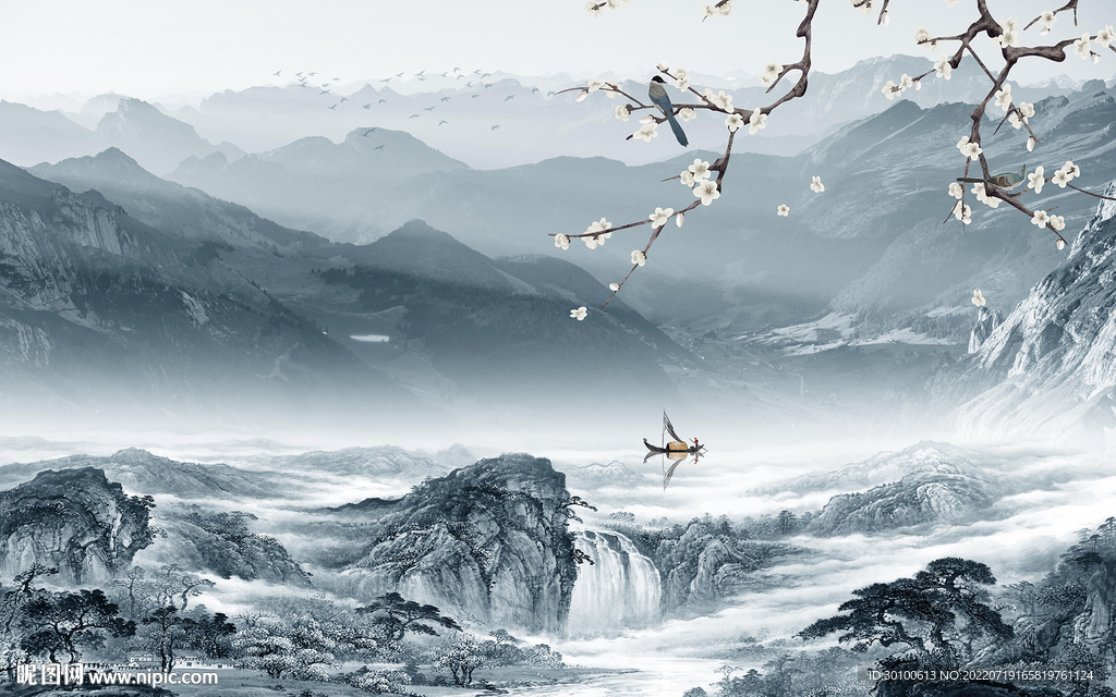 花鸟现代简约山水 Tif分层