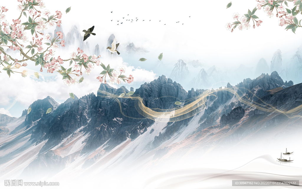 花鸟客厅新山水画 TIf分层