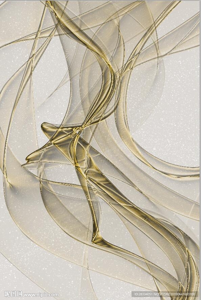 抽象透明金色线条飘带装饰画