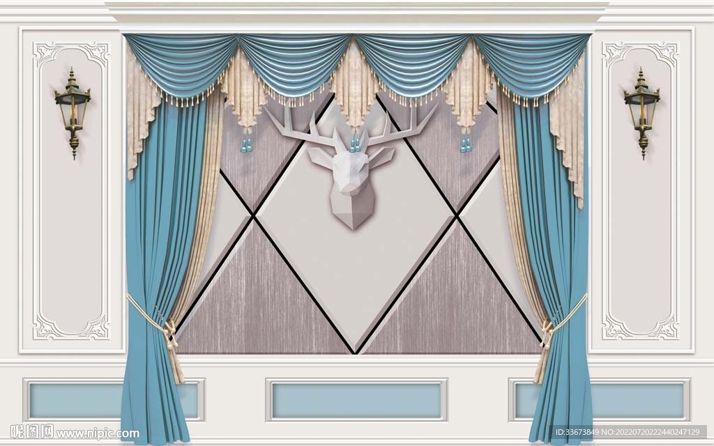 小鹿窗帘背景墙