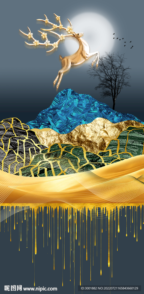 轻奢装饰画 月夜麋鹿