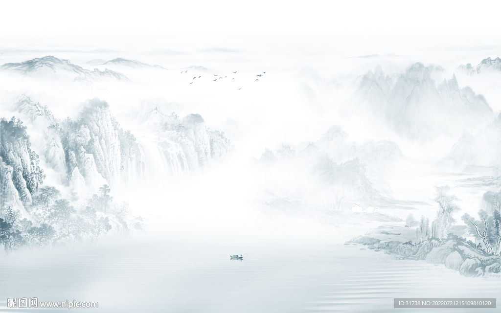 中国风背景墙新山水画