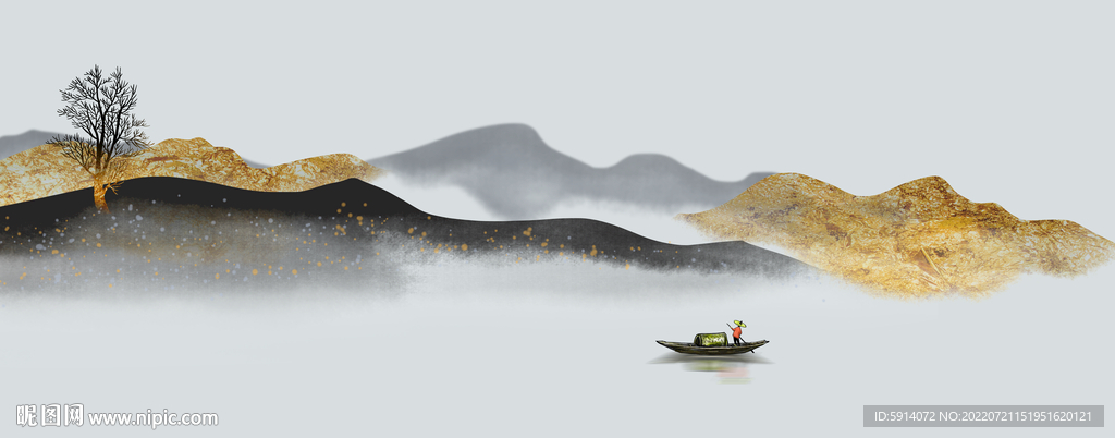 轻奢装饰画 新中式山水画