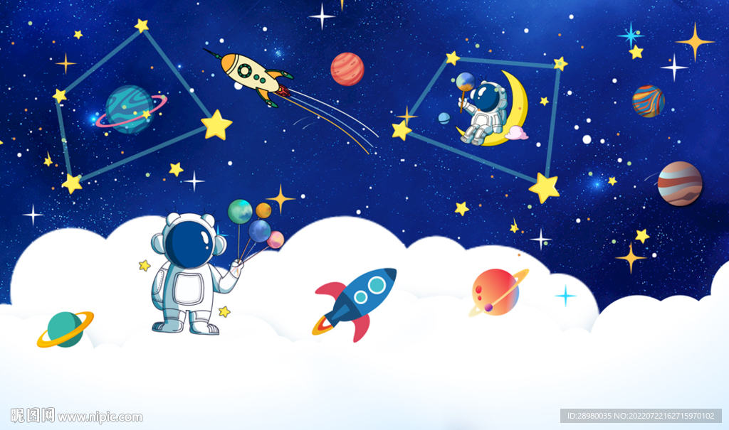 卡通星空宇宙宇航员
