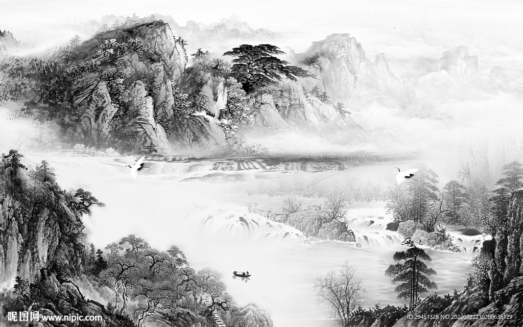 新款 意境灰色山水 Tif分层