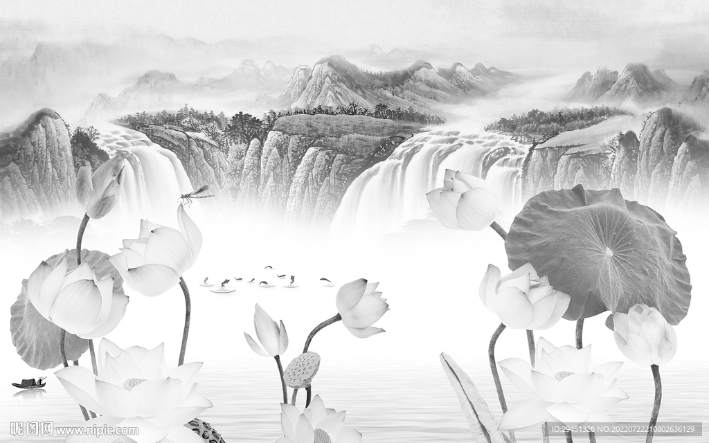 人气 意境灰色山水 Tif分层