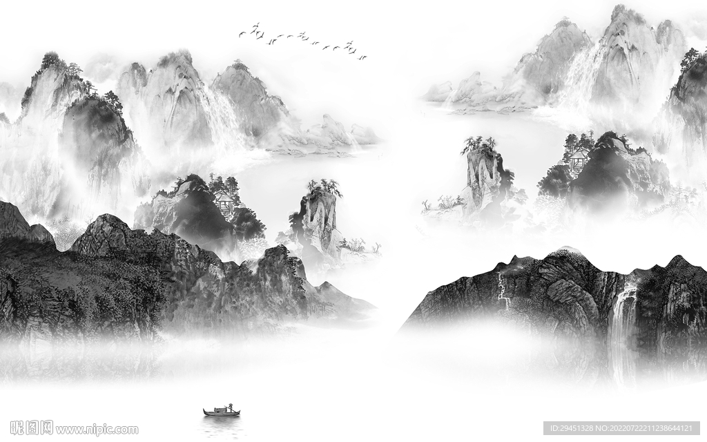 简约意境灰色山水 Tif分层