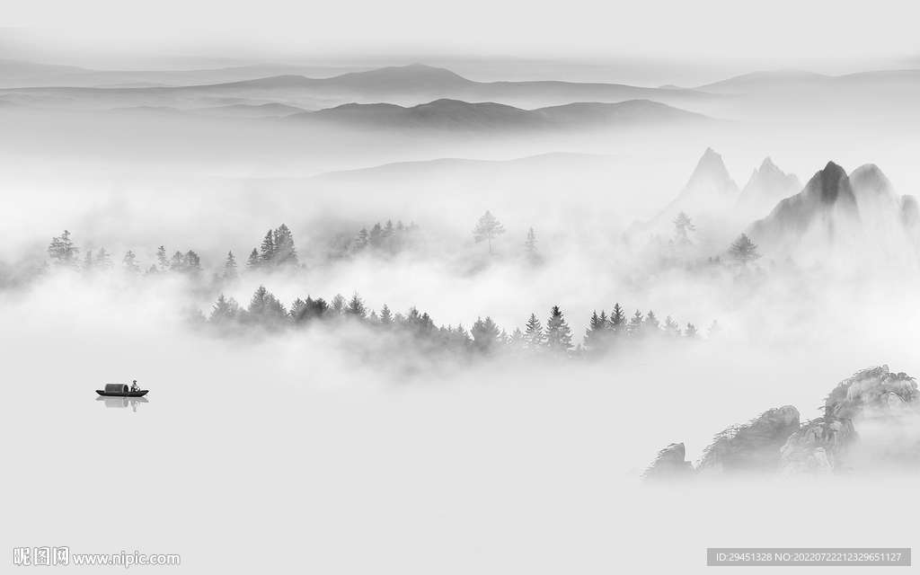 新品 意境灰色山水 Tif分层