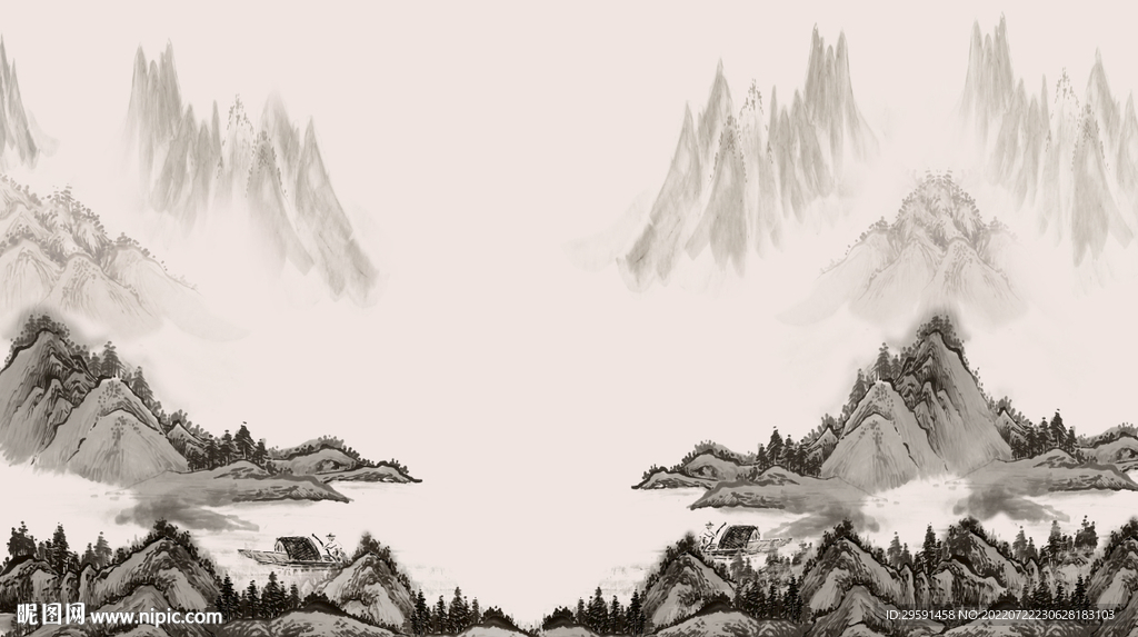 水墨山水画背景墙