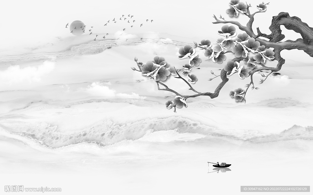 新款山水灰色墙画 TIf分层