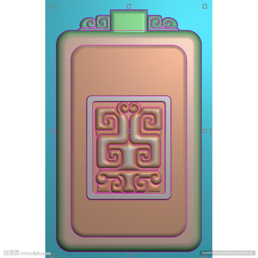 仿古玉佩玉雕兽头挂件精雕图灰度