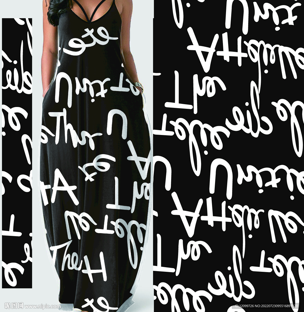 印花英文连衣裙