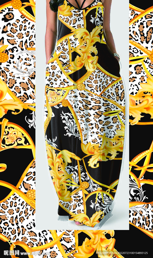 大牌豹纹连衣裙数码印花