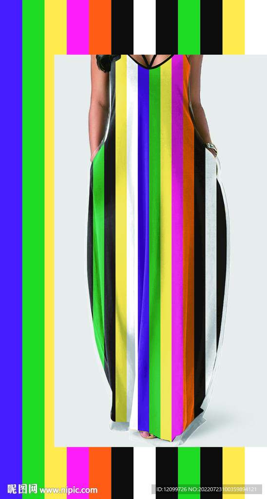 大牌条纹印花裙