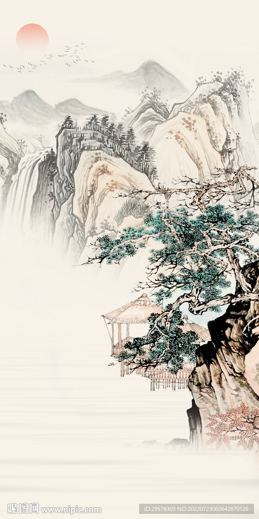 中国风现代山水玄关 Tif分层