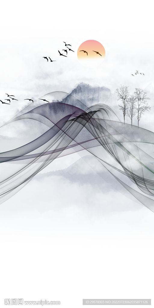 线条 现代山水玄关 Tif分层