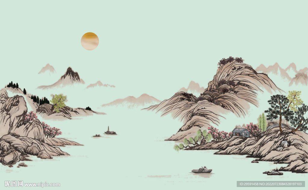 水墨山水画背景墙