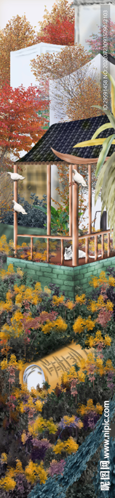 水墨房屋玄关装饰画