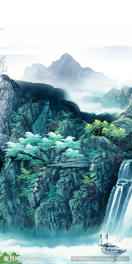 中国风大气玄关山水 Tif分层