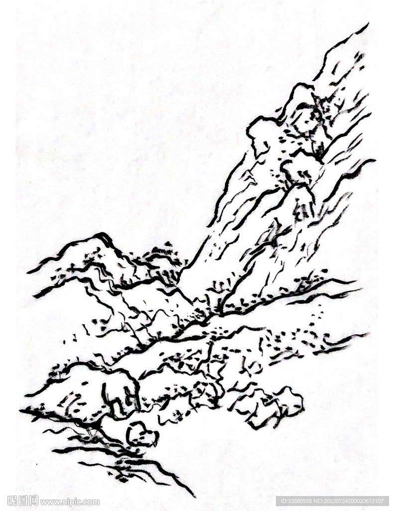 手绘国画山石山水素材