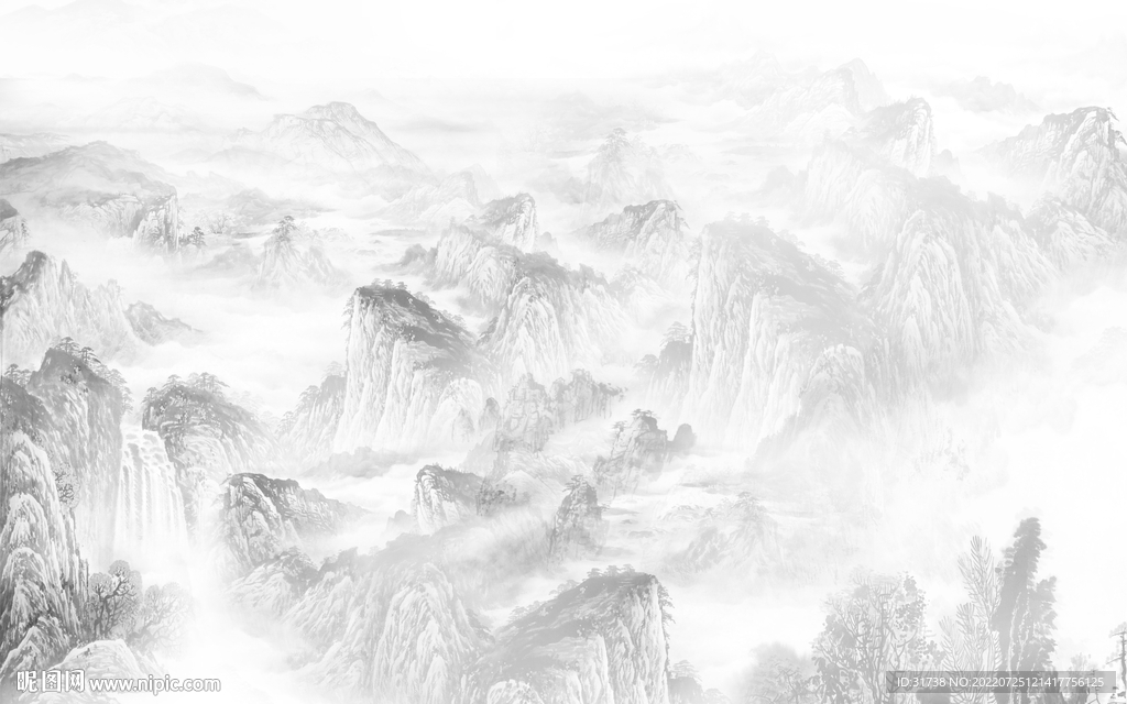 水墨山水画背景墙