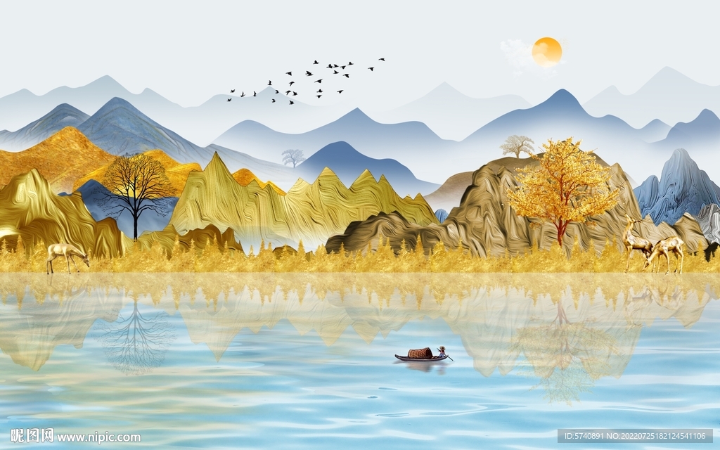 现代轻奢麋鹿金山