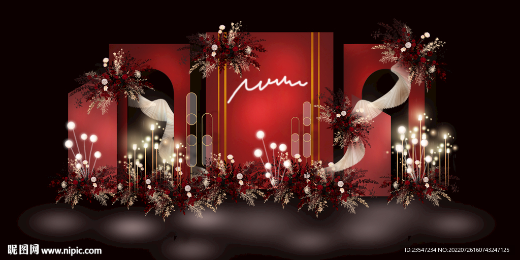 中式婚礼 红色婚礼舞台 