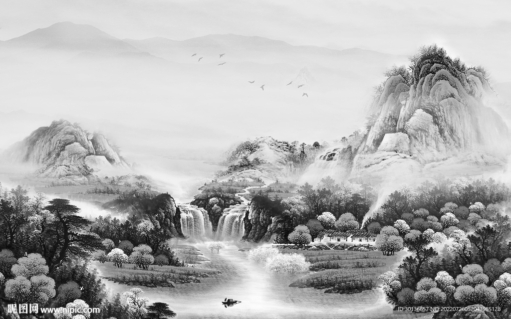 最新灰色中式山水 TiF分层