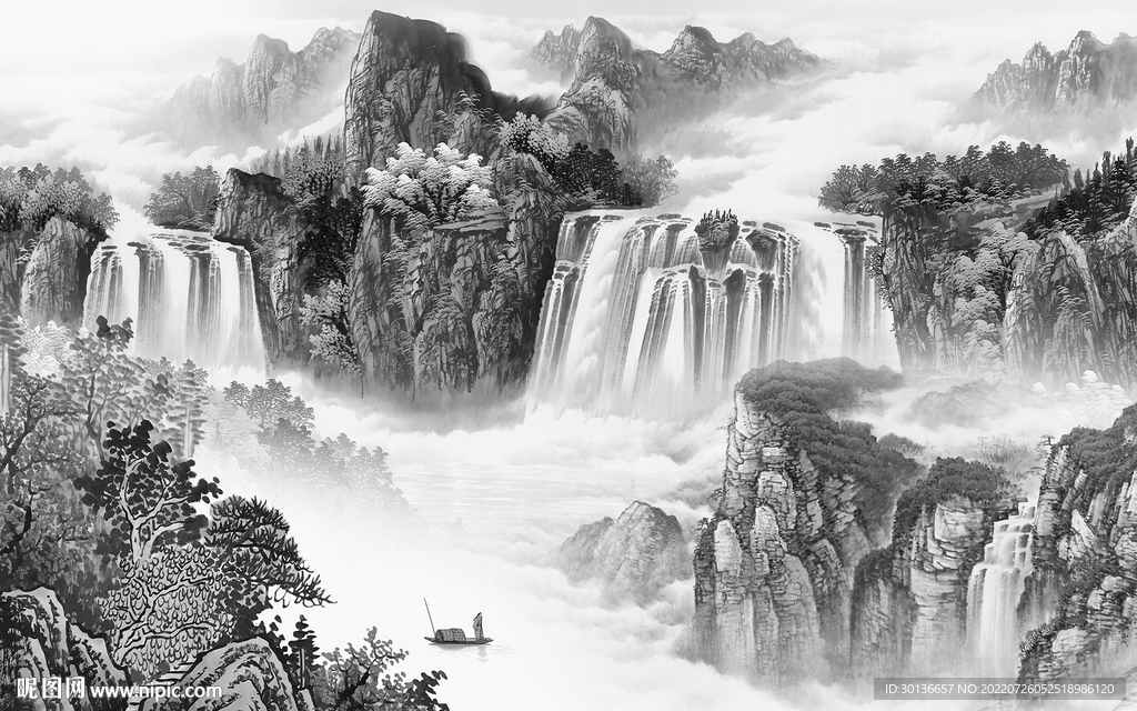 背景墙新灰色山水画 TiF分层