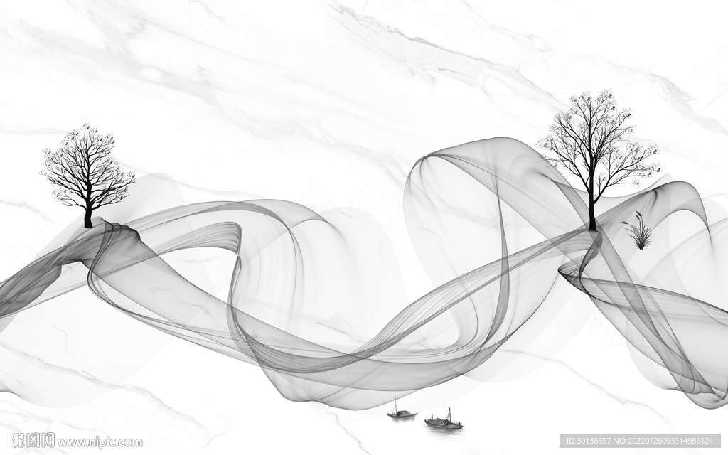 线条 灰色中式山水 TiF分层