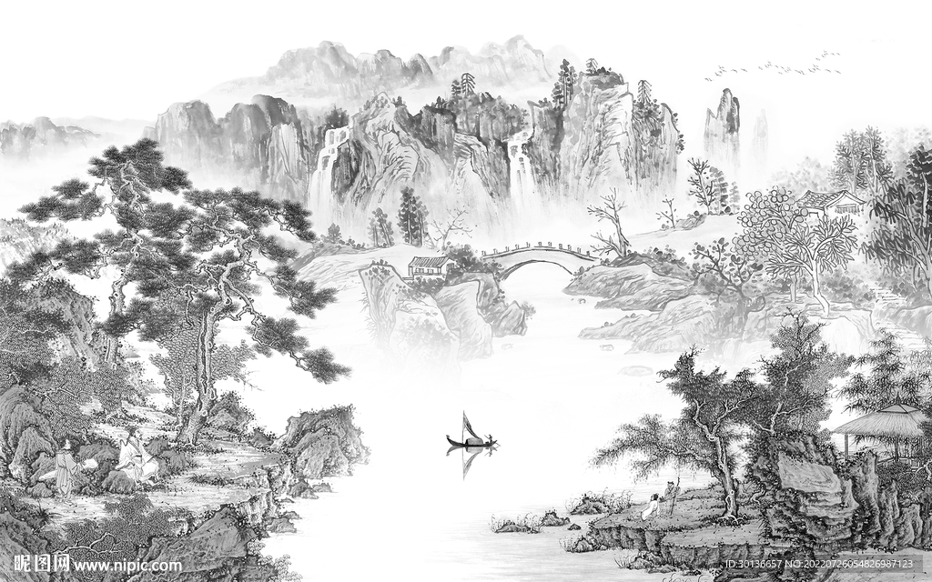 现代 新灰色山水画 TiF分层