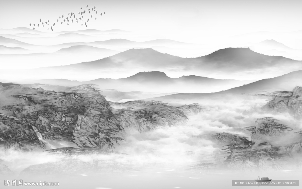 中式新灰色山水画 TiF分层