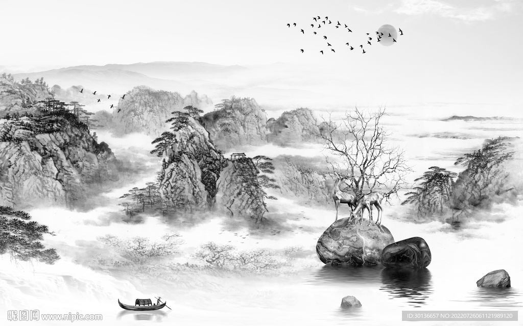 高档新灰色山水画 TiF分层