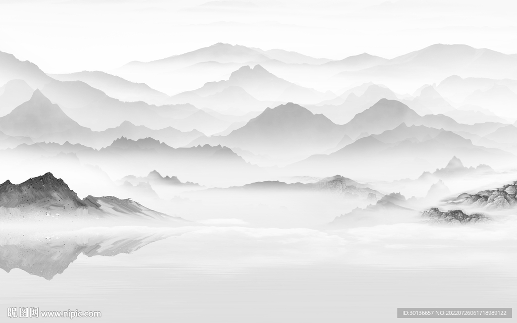 高清 新灰色山水画 TiF分层