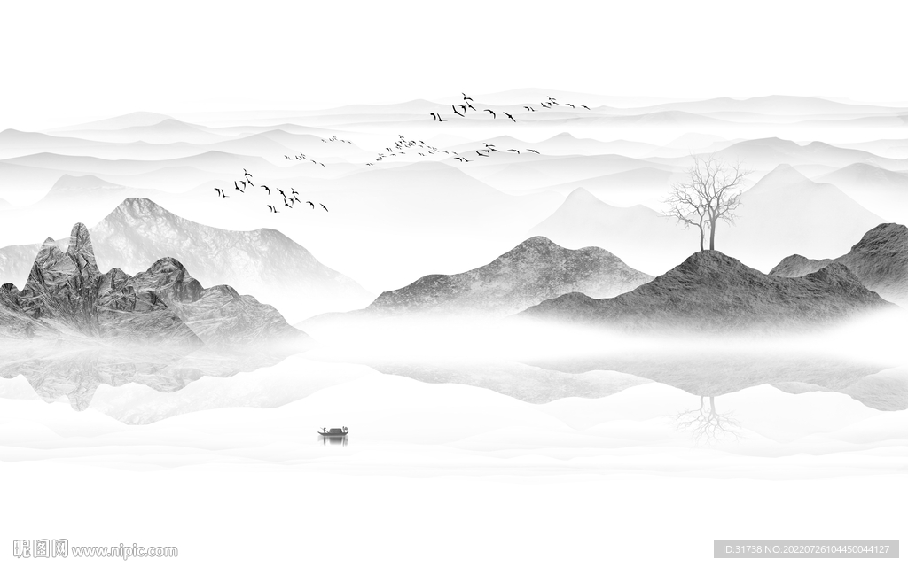 新中式山水背景墙