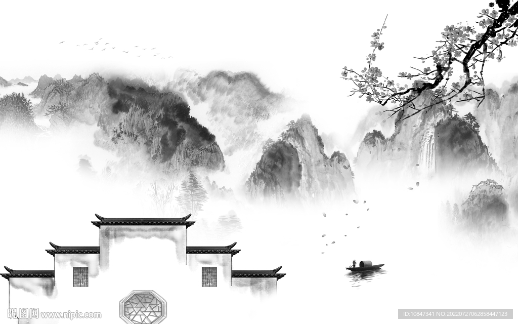 徽派 灰色人气山水 TIf分层