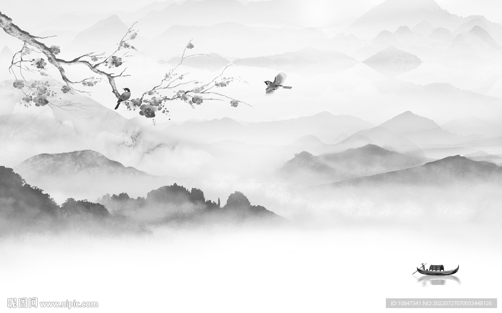 中式 客厅灰色山水 TIf分层