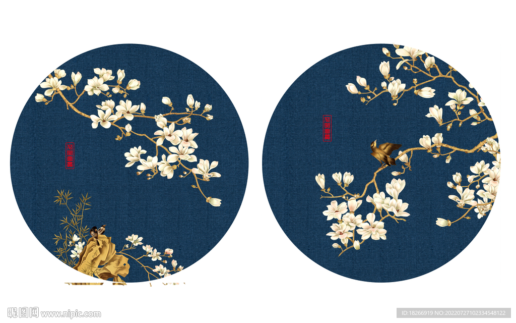 圆形花鸟背景