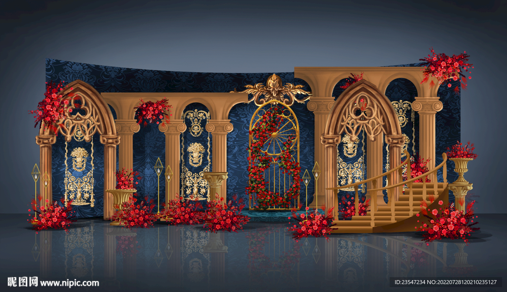 中式婚礼 红色婚礼舞台 