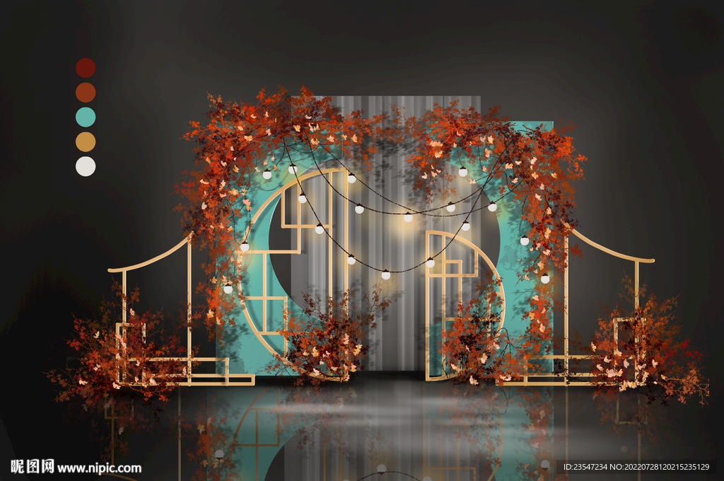 中式婚礼 红色婚礼舞台 舞台背