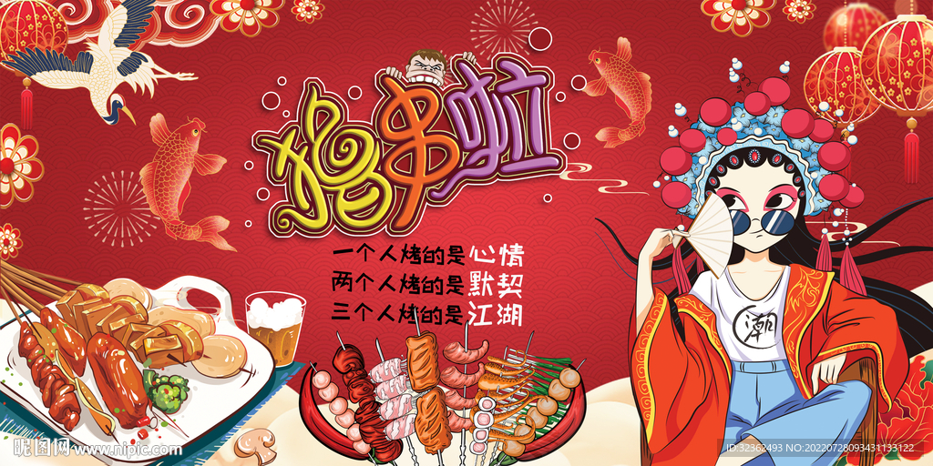 国潮烧烤撸串店背景画