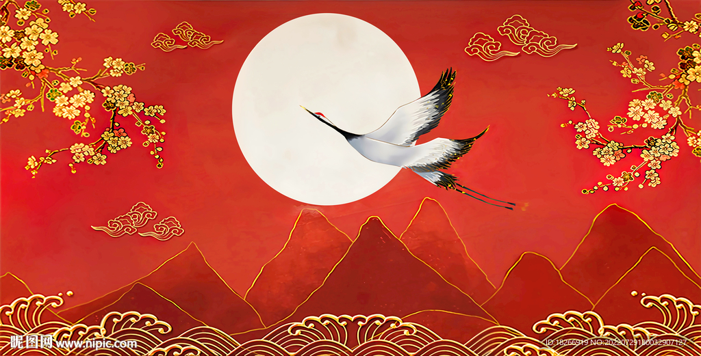 中式红墙仙鹤背景