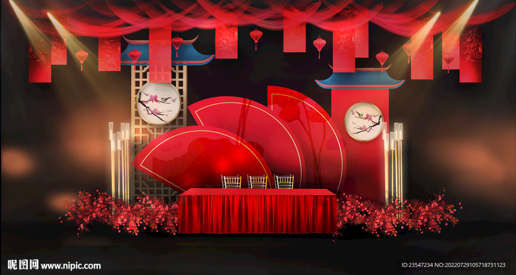 中式婚礼 红色婚礼舞台